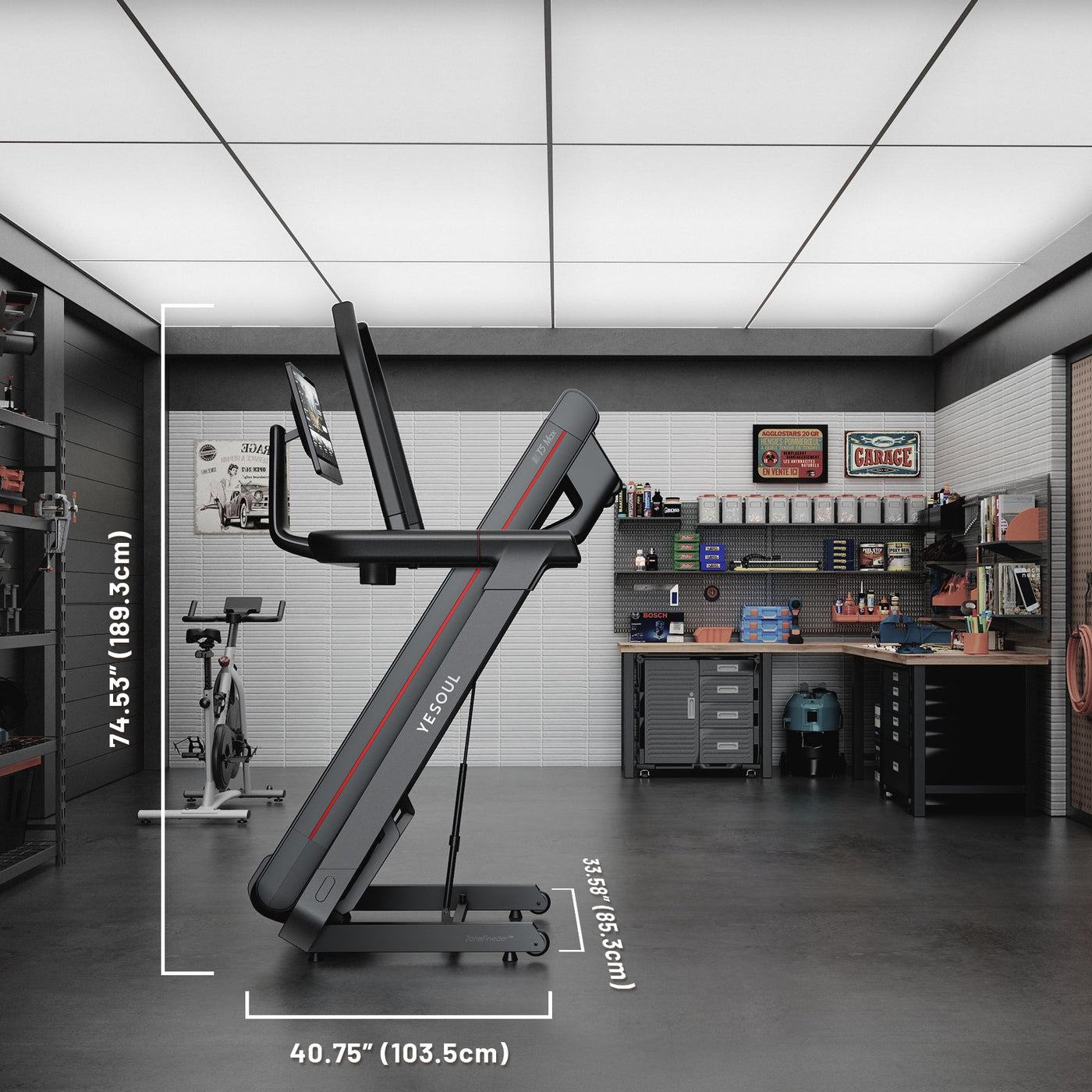 YESOUL T5 treadmill folded in a living room