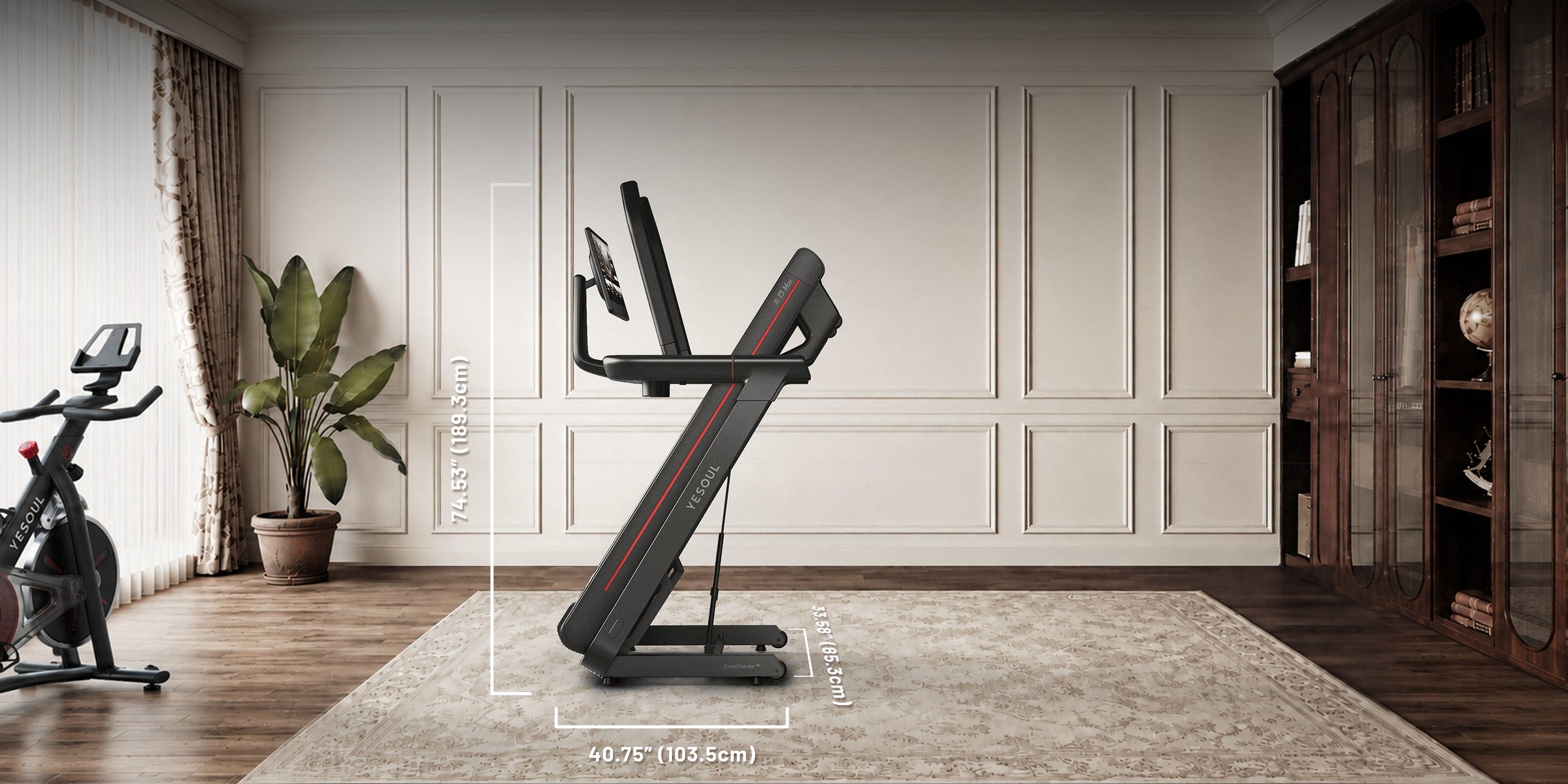 YESOUL T5 treadmill folded in a garage